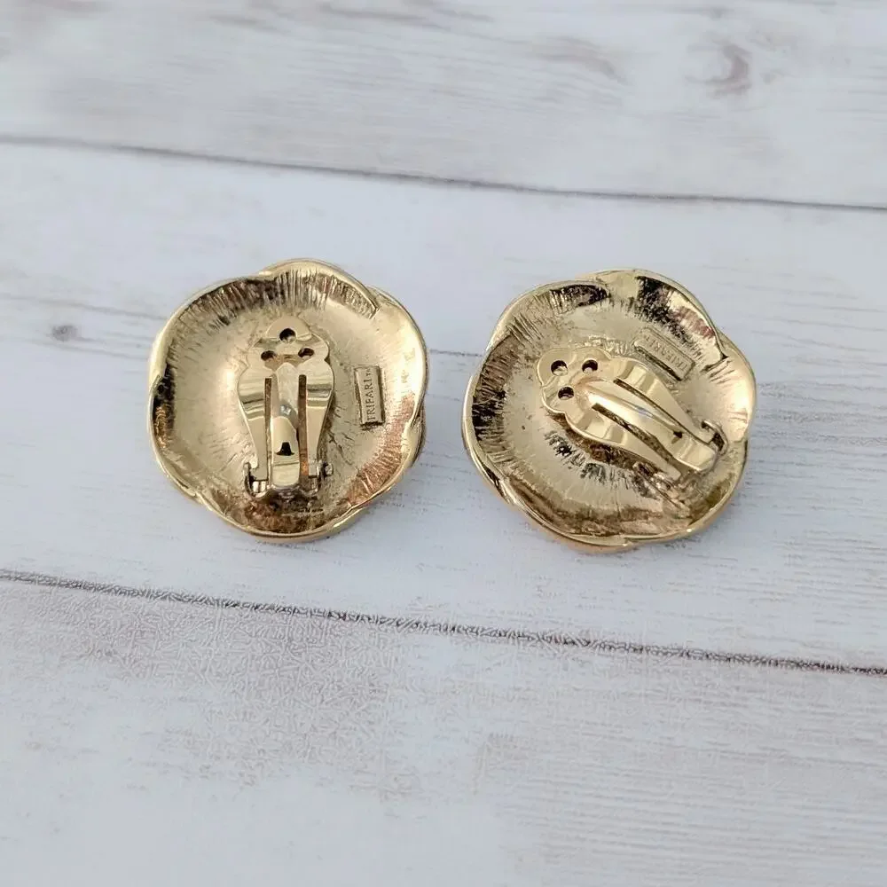 Vintage Trifari Clip On Earrings Large Statement Grey & Beige